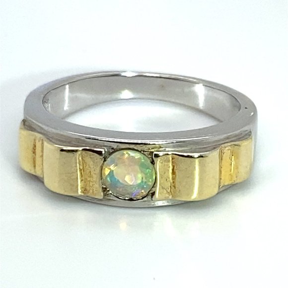 Welo Opal .41ct Golden Rhodium Finish Solid 925 Sterling Silver Ring - Picture 4 of 7